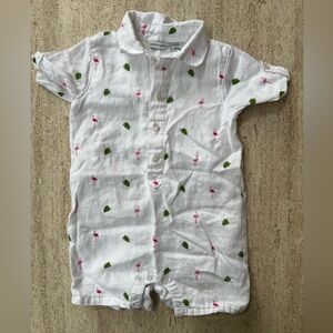 Janie and Jack White Flamingo Print Baby Romper